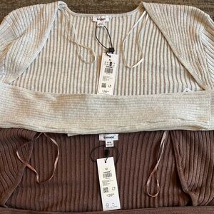 Garage Ribbed Sweater Shrug Set - Cream and Brown
